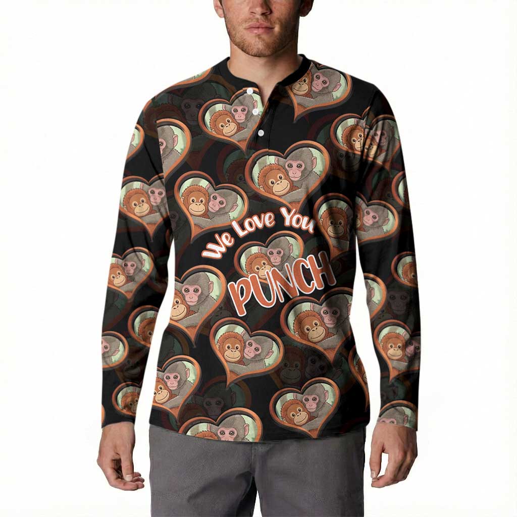 Punch The Monkey Button Sweatshirt We Love You Seamless Heart Style Black