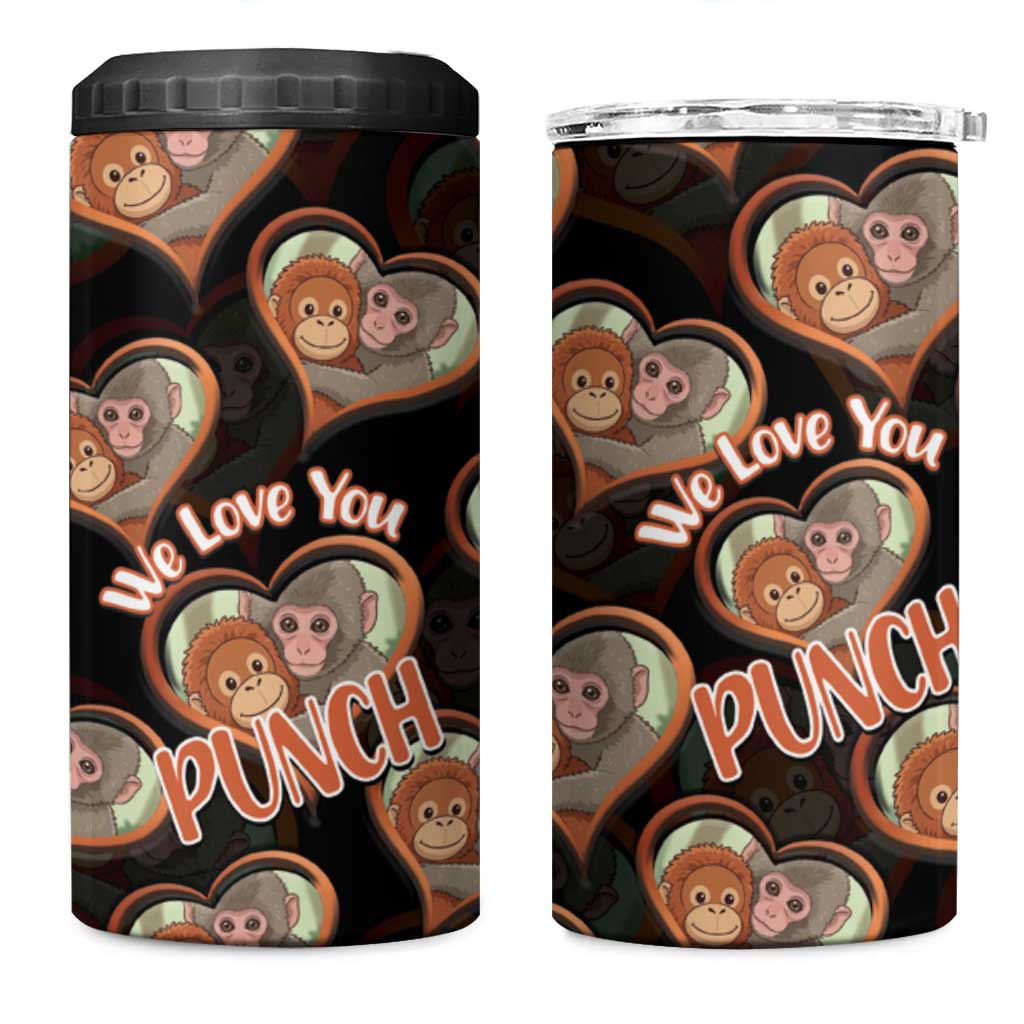 Punch The Monkey 4 in 1 Can Cooler Tumbler We Love You Seamless Heart Style Black