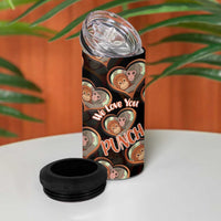 Punch The Monkey 4 in 1 Can Cooler Tumbler We Love You Seamless Heart Style Black