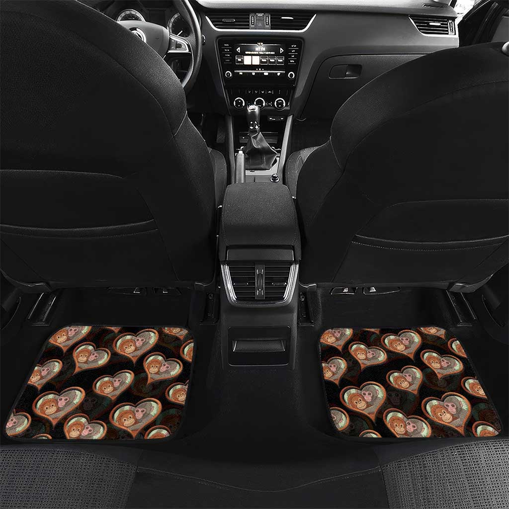 Punch The Monkey Car Mats We Love You Seamless Heart Style Black