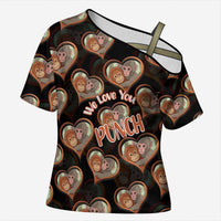 Punch The Monkey Cross Shoulder Shirt We Love You Seamless Heart Style Black