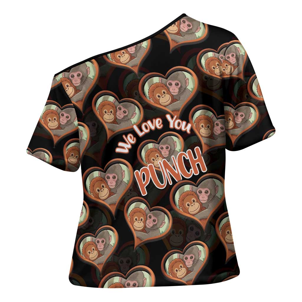 Punch The Monkey Cross Shoulder Shirt We Love You Seamless Heart Style Black
