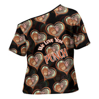 Punch The Monkey Cross Shoulder Shirt We Love You Seamless Heart Style Black