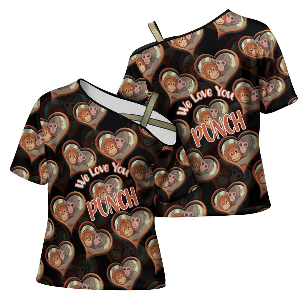 Punch The Monkey Cross Shoulder Shirt We Love You Seamless Heart Style Black