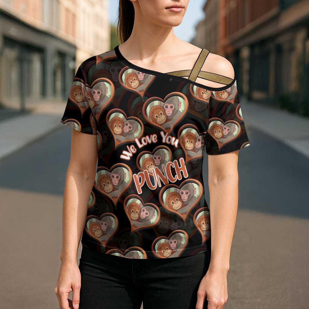 Punch The Monkey Cross Shoulder Shirt We Love You Seamless Heart Style Black