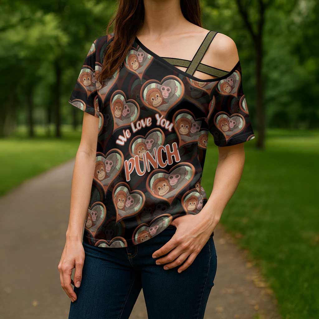 Punch The Monkey Cross Shoulder Shirt We Love You Seamless Heart Style Black