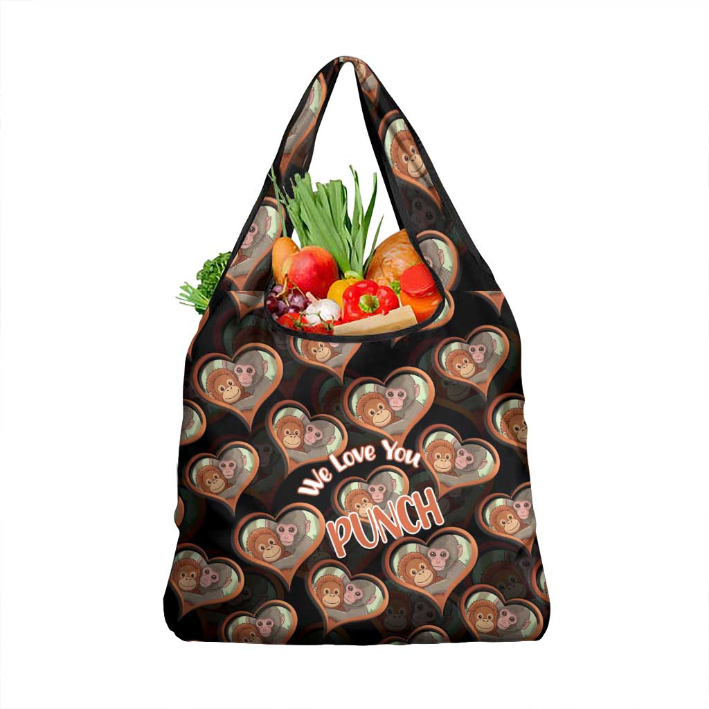 Punch The Monkey Grocery Bag We Love You Seamless Heart Style Black