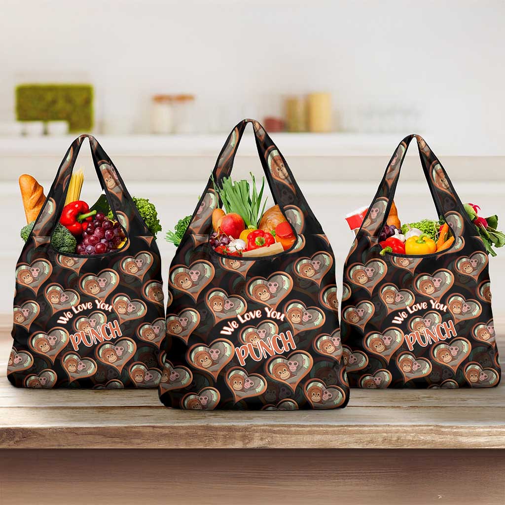 Punch The Monkey Grocery Bag We Love You Seamless Heart Style Black