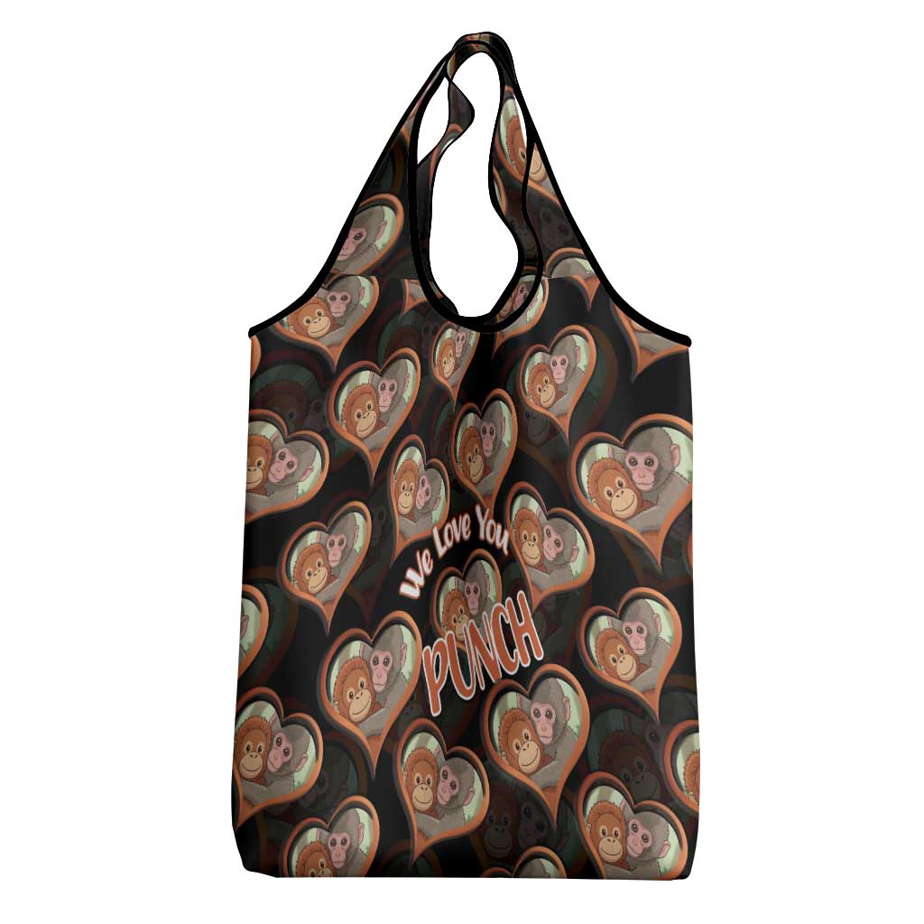 Punch The Monkey Grocery Bag We Love You Seamless Heart Style Black