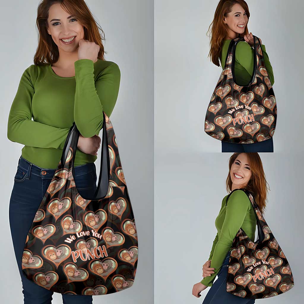 Punch The Monkey Grocery Bag We Love You Seamless Heart Style Black