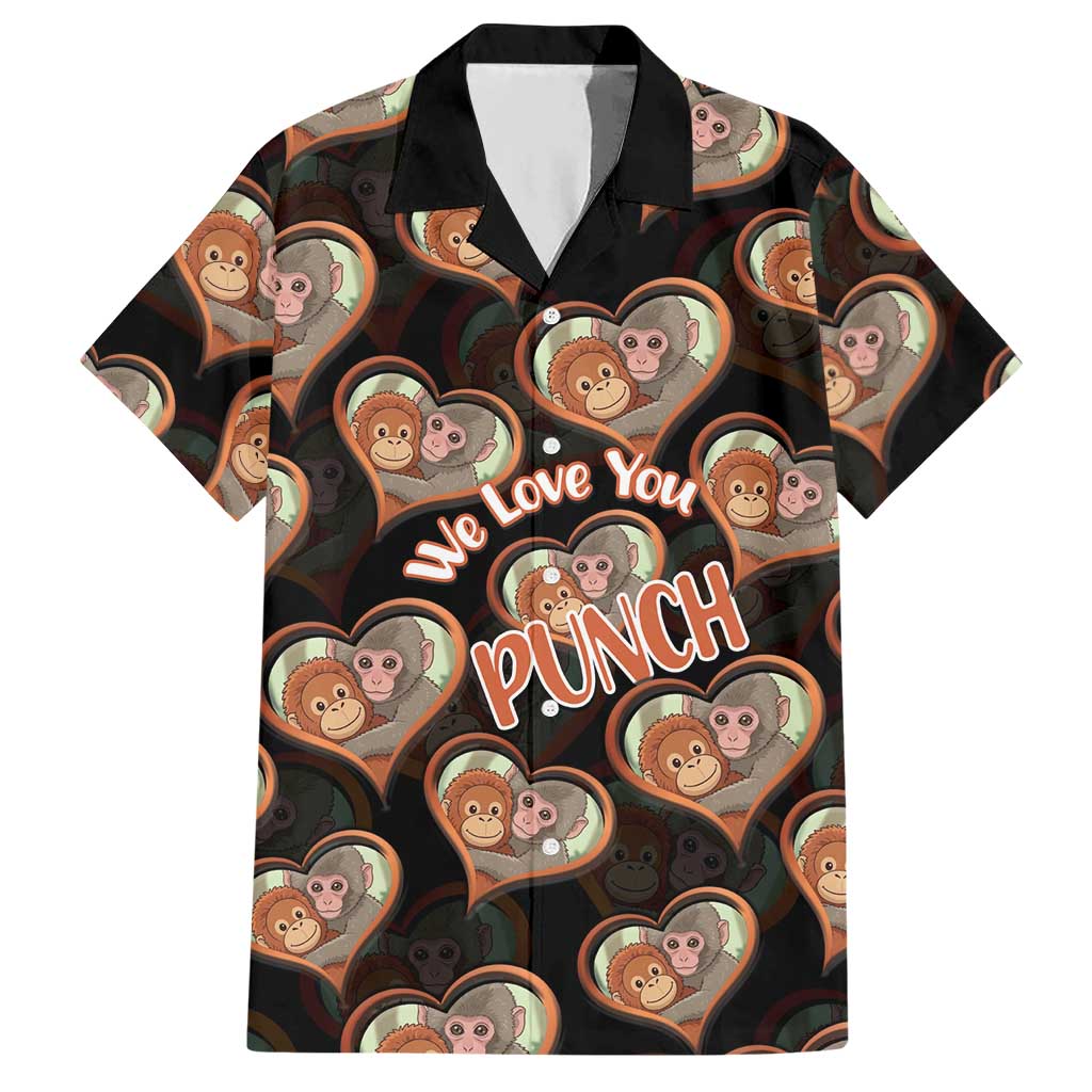 Punch The Monkey Hawaiian Shirt We Love You Seamless Heart Style Black