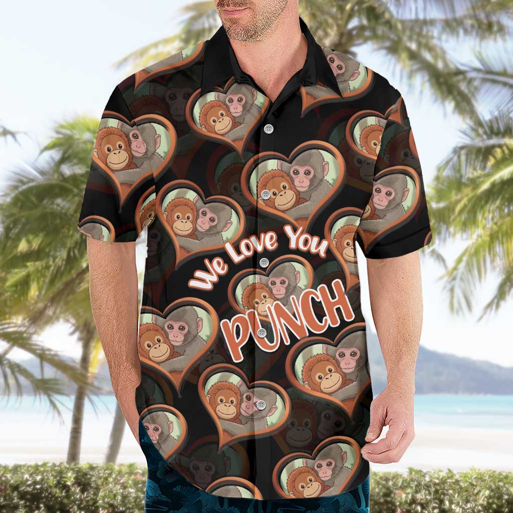 Punch The Monkey Hawaiian Shirt We Love You Seamless Heart Style Black