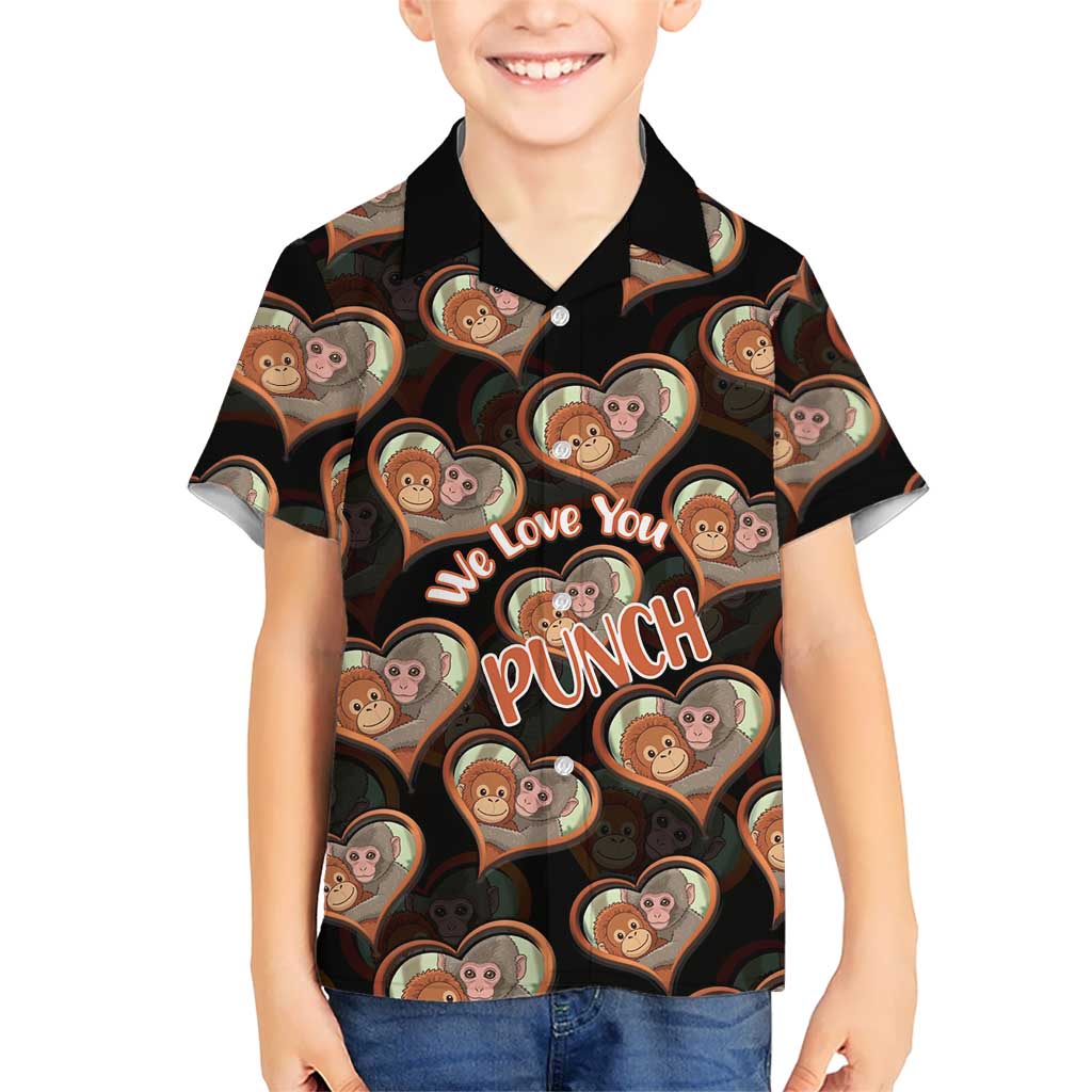 Punch The Monkey Hawaiian Shirt We Love You Seamless Heart Style Black