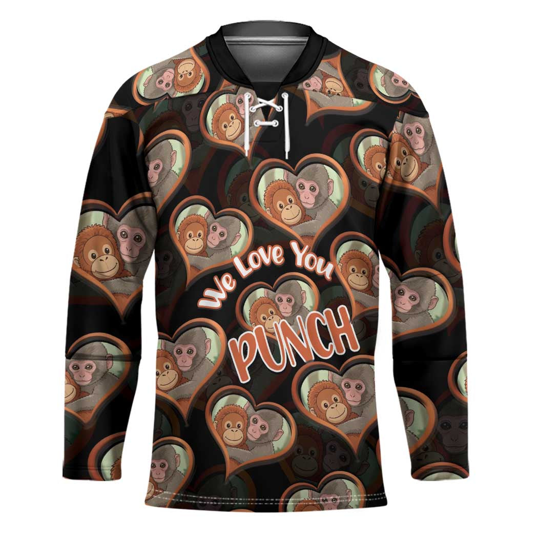 Punch The Monkey Hockey Jersey We Love You Seamless Heart Style Black