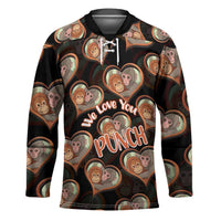 Punch The Monkey Hockey Jersey We Love You Seamless Heart Style Black