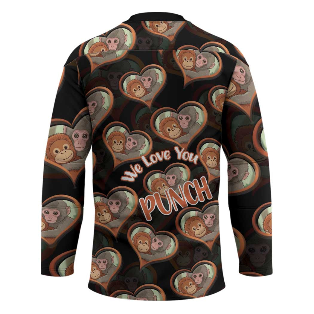 Punch The Monkey Hockey Jersey We Love You Seamless Heart Style Black