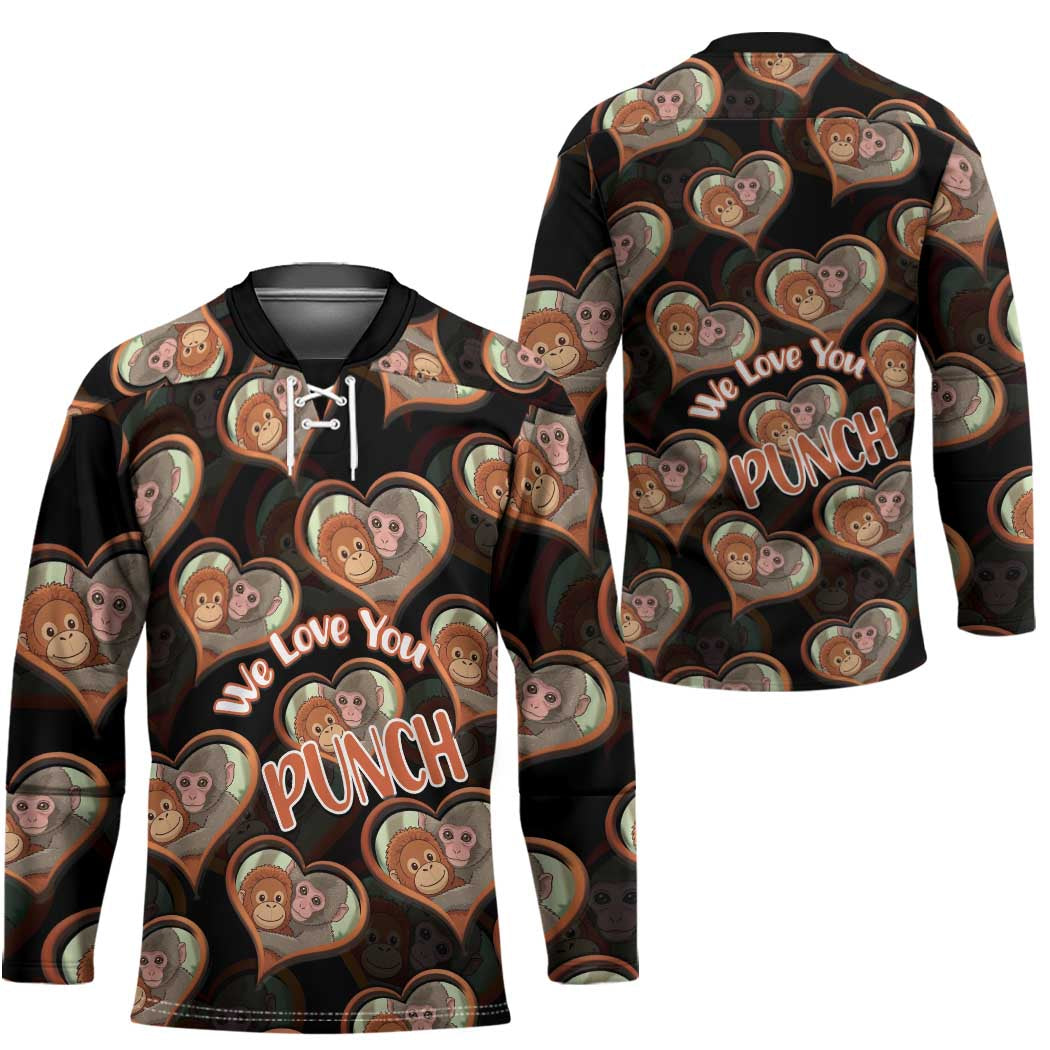Punch The Monkey Hockey Jersey We Love You Seamless Heart Style Black