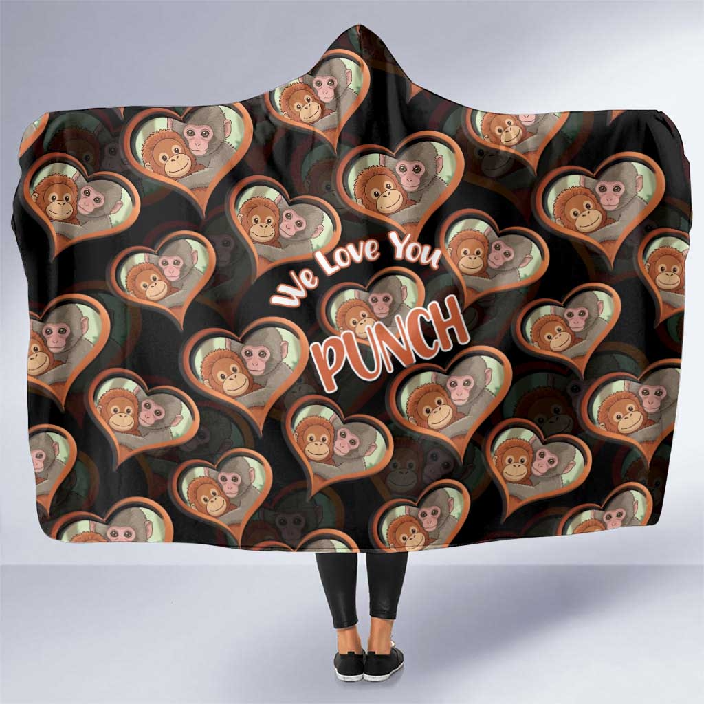 Punch The Monkey Hooded Blanket We Love You Seamless Heart Style Black