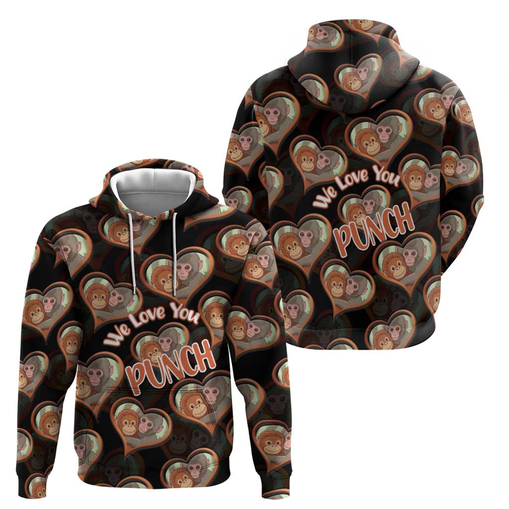 Punch The Monkey Hoodie We Love You Seamless Heart Style Black