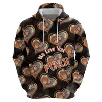 Punch The Monkey Hoodie We Love You Seamless Heart Style Black