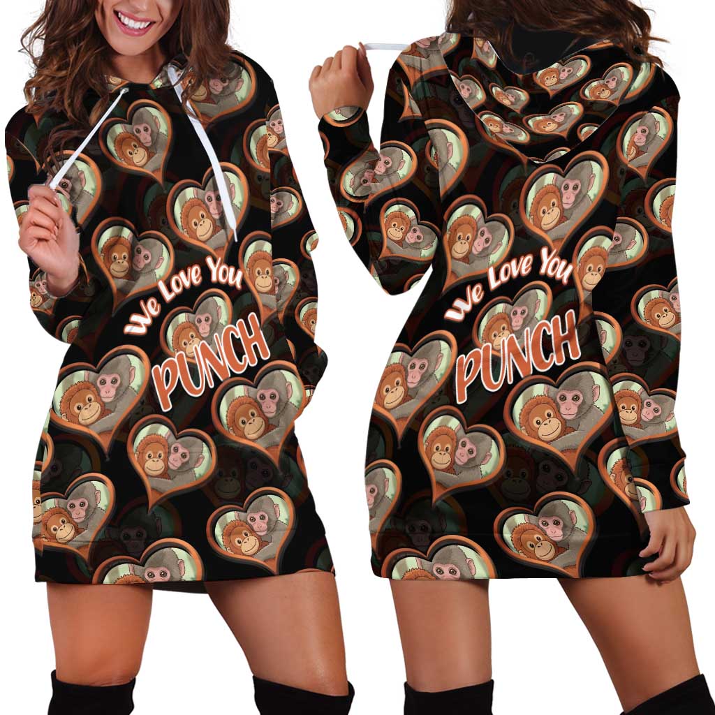 Punch The Monkey Hoodie Dress We Love You Seamless Heart Style Black
