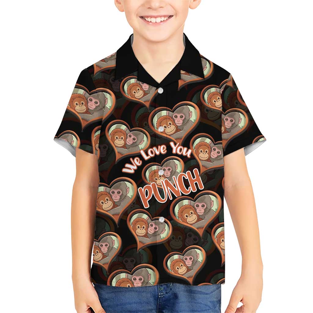 Punch The Monkey Kid Hawaiian Shirt We Love You Seamless Heart Style Black