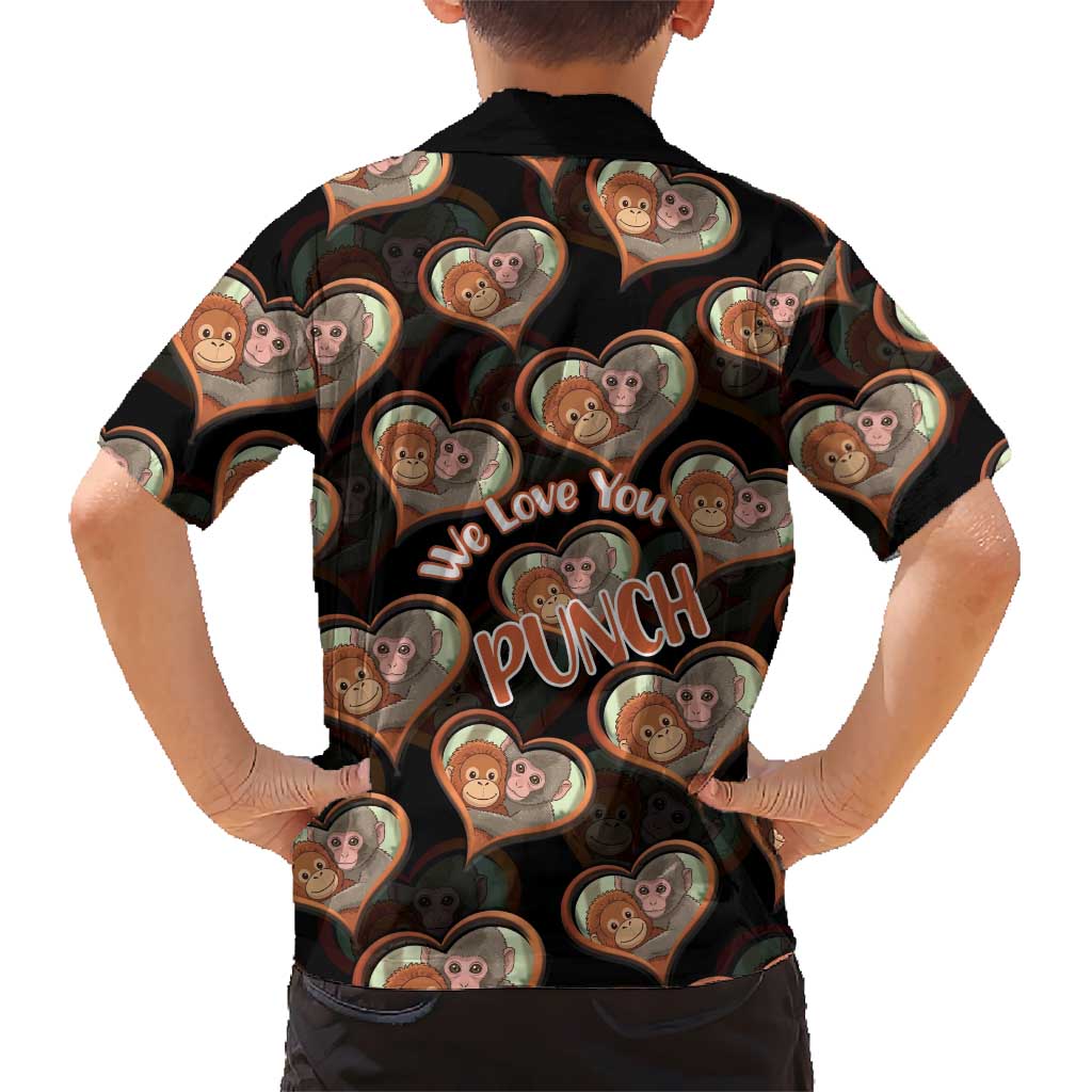 Punch The Monkey Kid Hawaiian Shirt We Love You Seamless Heart Style Black