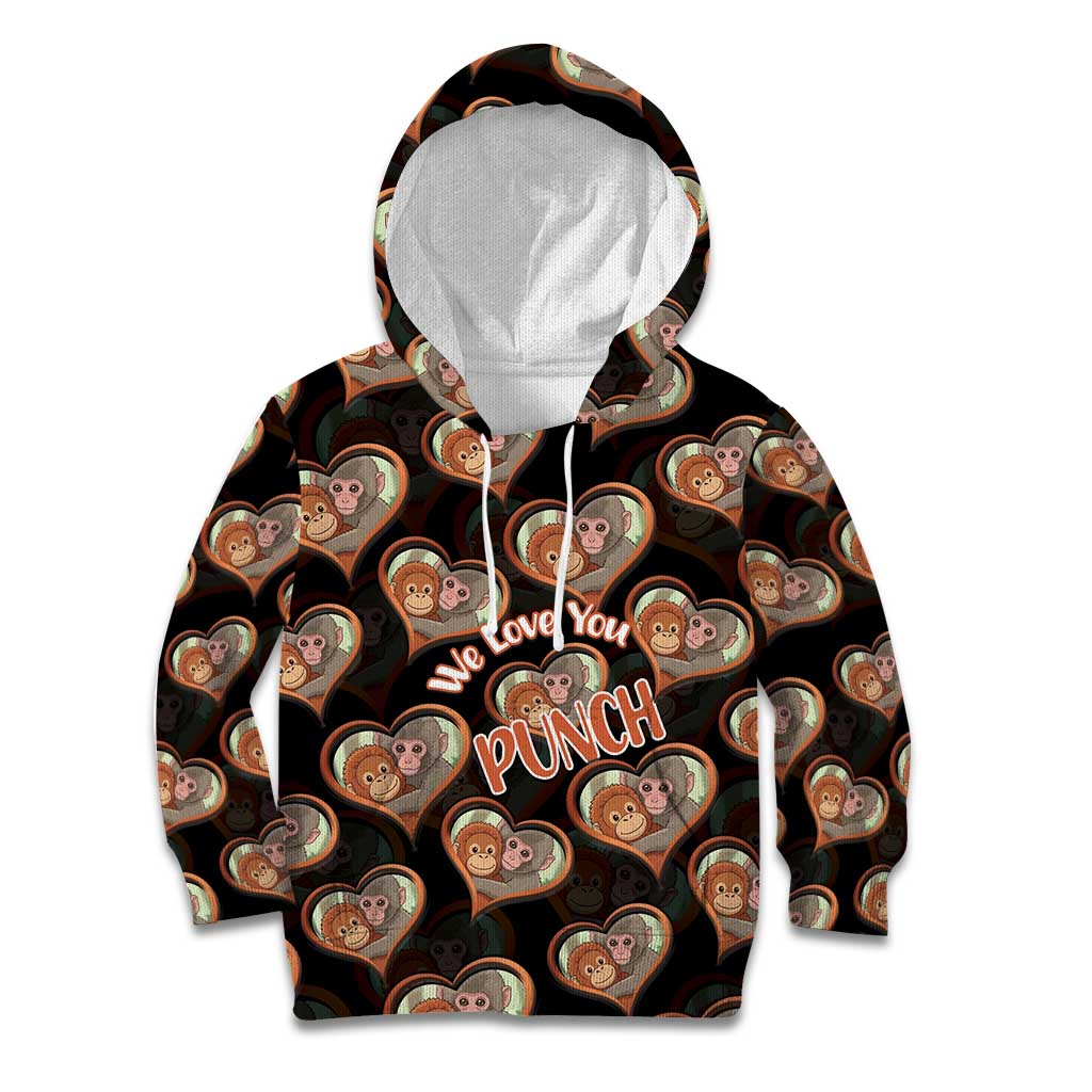 Punch The Monkey Kid Hoodie We Love You Seamless Heart Style Black