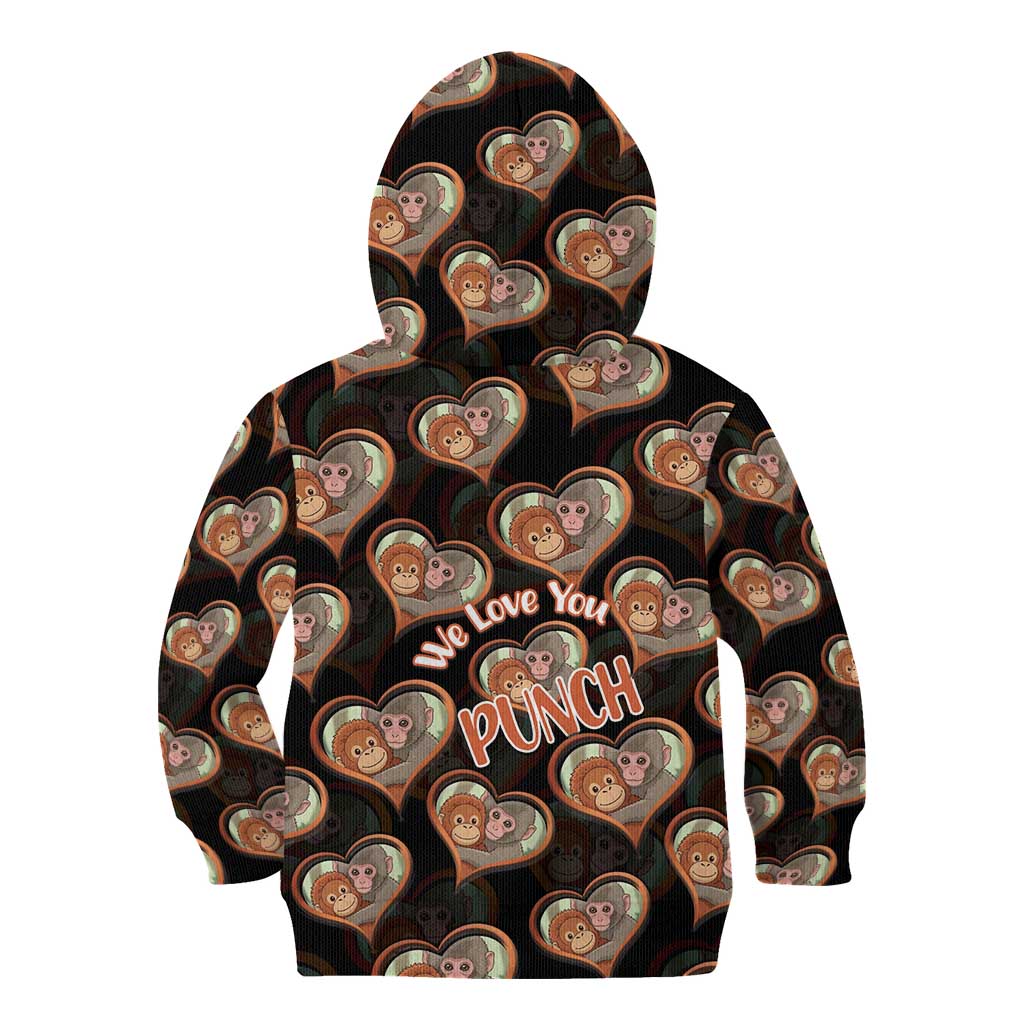 Punch The Monkey Kid Hoodie We Love You Seamless Heart Style Black