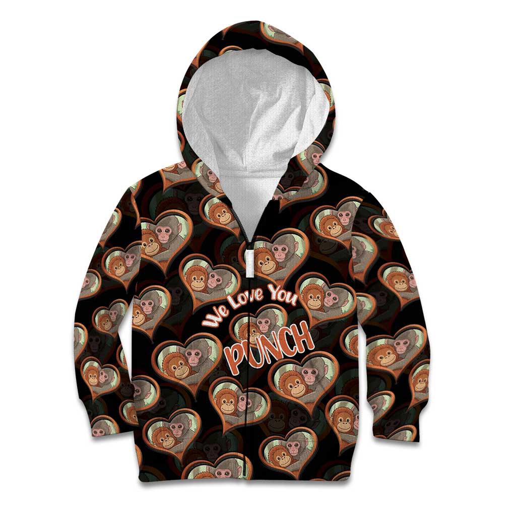 Punch The Monkey Kid Hoodie We Love You Seamless Heart Style Black