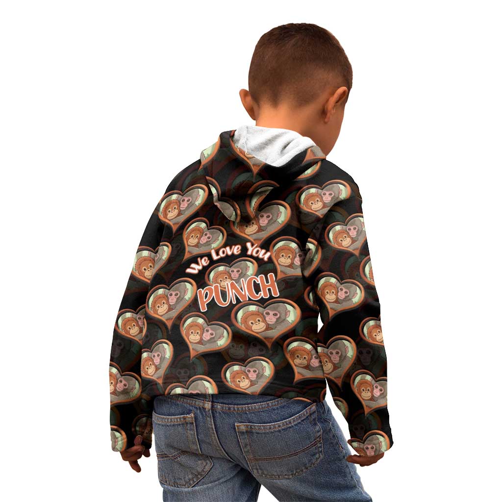 Punch The Monkey Kid Hoodie We Love You Seamless Heart Style Black
