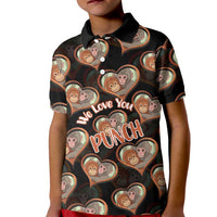 Punch The Monkey Kid Polo Shirt We Love You Seamless Heart Style Black