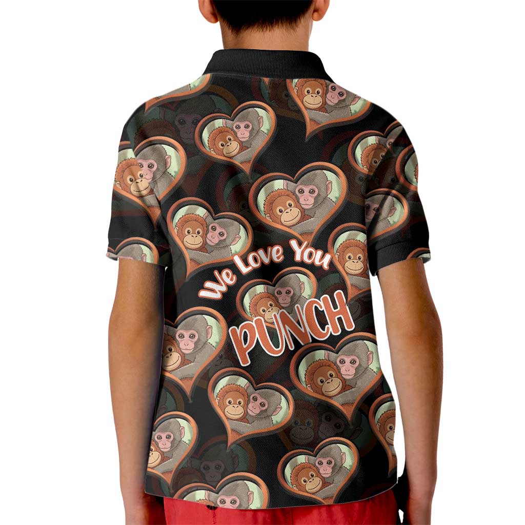 Punch The Monkey Kid Polo Shirt We Love You Seamless Heart Style Black