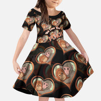 Punch The Monkey Kid Short Sleeve Dress We Love You Seamless Heart Style Black