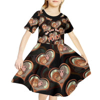 Punch The Monkey Kid Short Sleeve Dress We Love You Seamless Heart Style Black