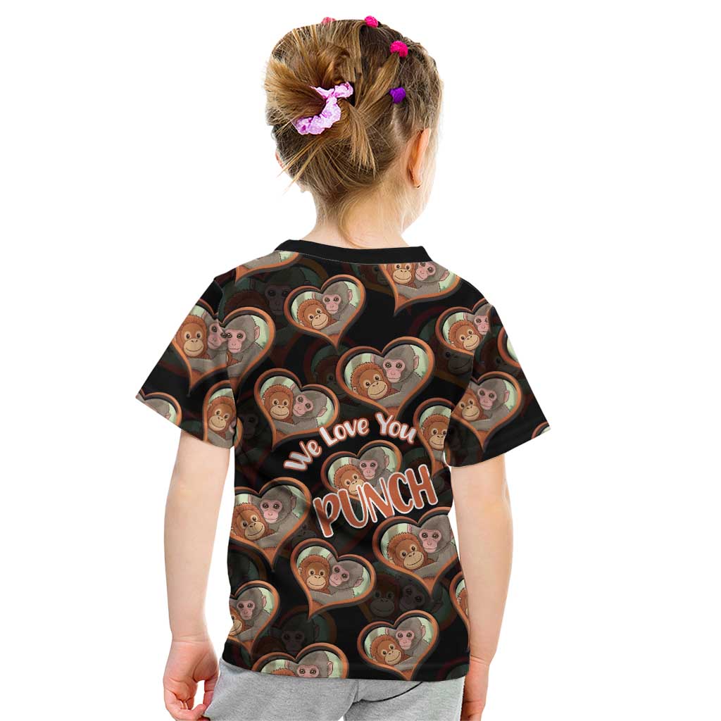 Punch The Monkey Kid T Shirt We Love You Seamless Heart Style Black
