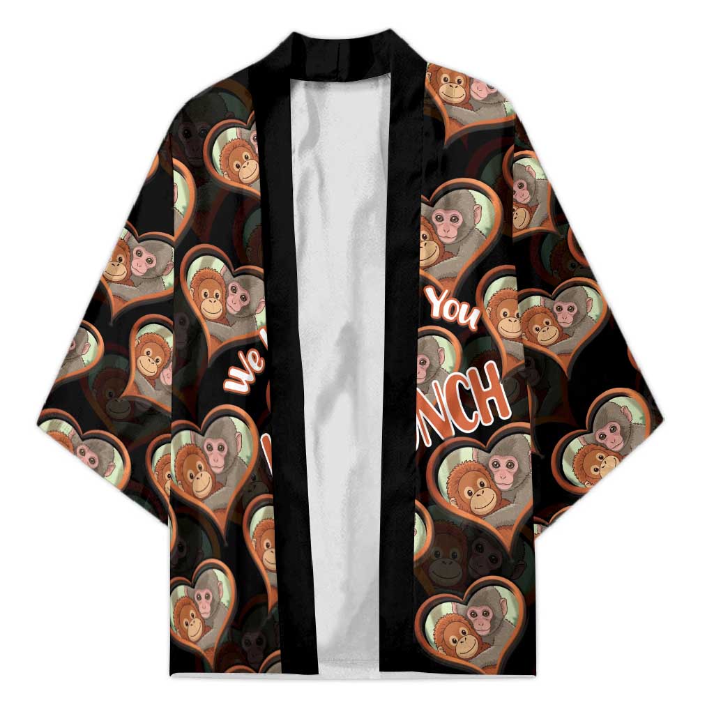 Punch The Monkey Kimono We Love You Seamless Heart Style Black