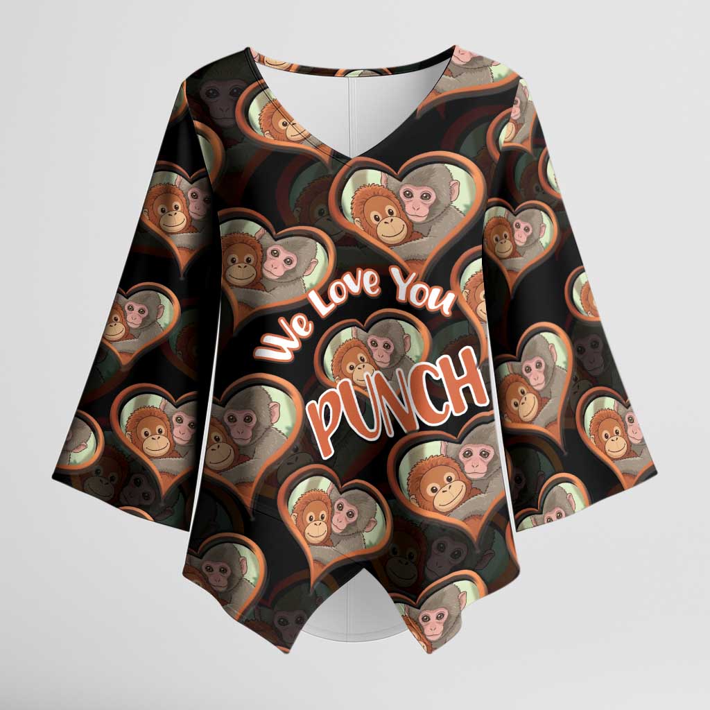 Punch The Monkey Kimono Sleeve Blouse We Love You Seamless Heart Style Black