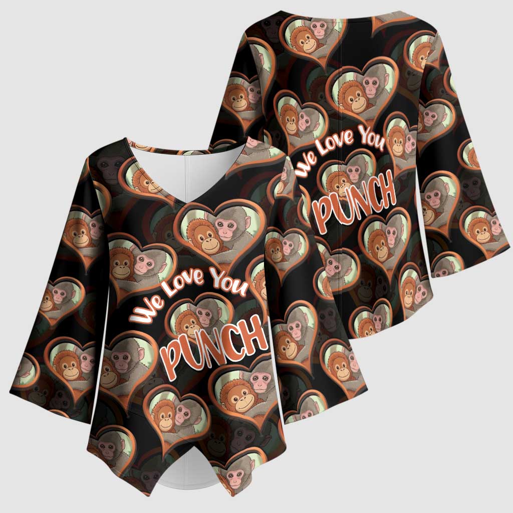 Punch The Monkey Kimono Sleeve Blouse We Love You Seamless Heart Style Black