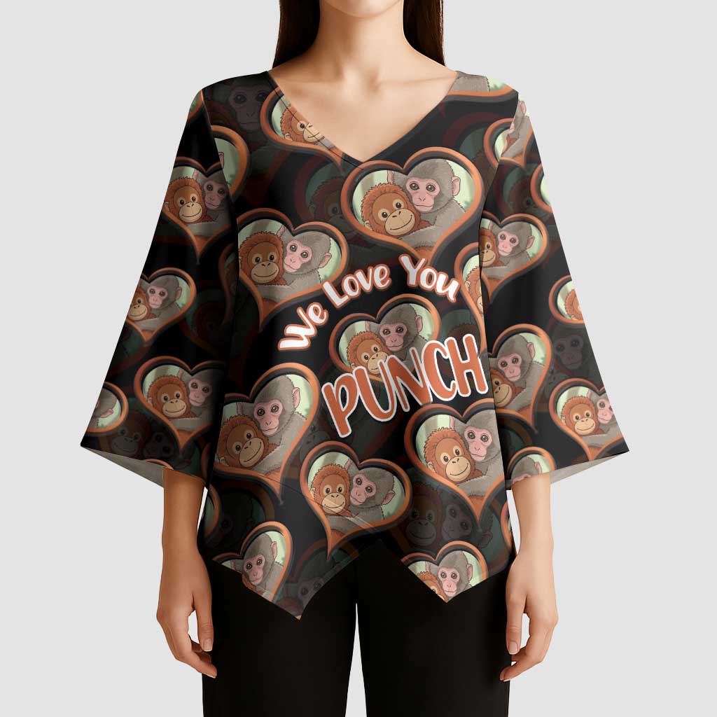 Punch The Monkey Kimono Sleeve Blouse We Love You Seamless Heart Style Black