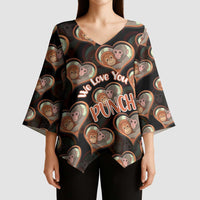 Punch The Monkey Kimono Sleeve Blouse We Love You Seamless Heart Style Black