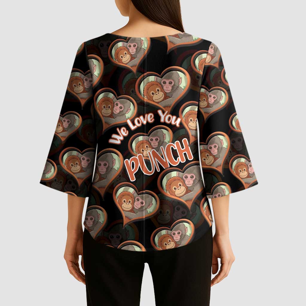 Punch The Monkey Kimono Sleeve Blouse We Love You Seamless Heart Style Black