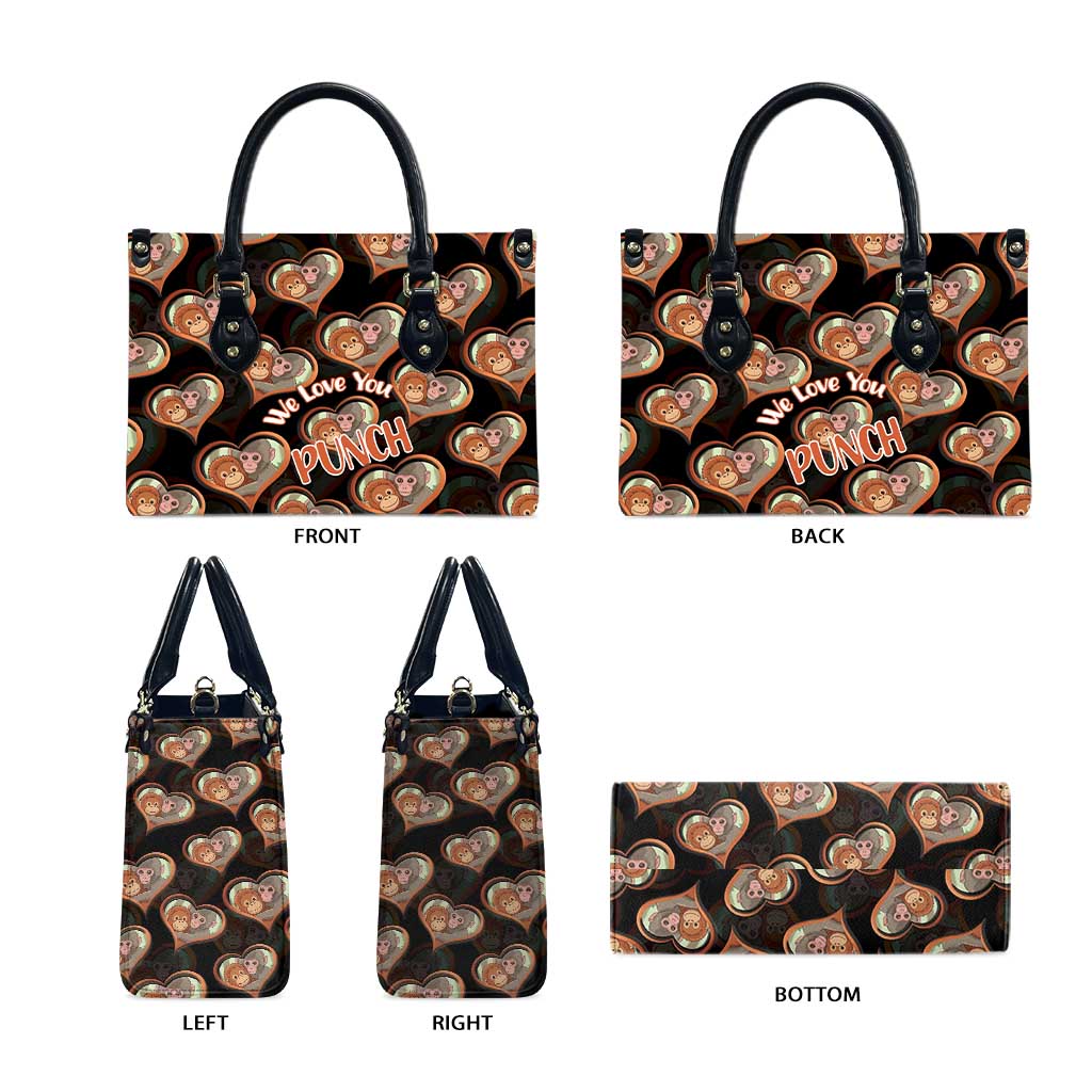 Punch The Monkey Leather Bag We Love You Seamless Heart Style Black