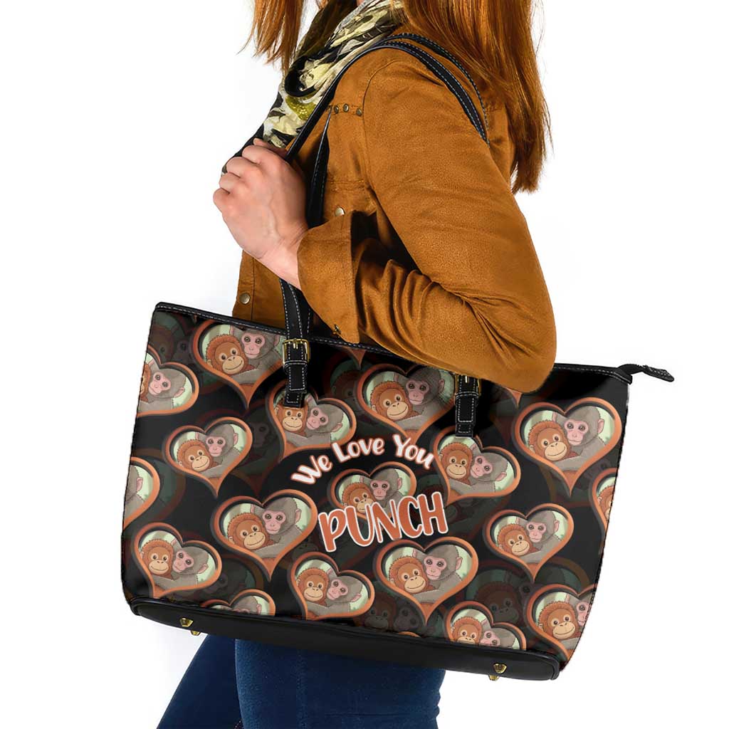 Punch The Monkey Leather Tote Bag We Love You Seamless Heart Style Black