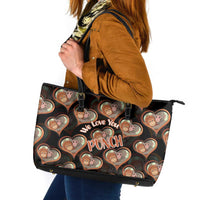 Punch The Monkey Leather Tote Bag We Love You Seamless Heart Style Black