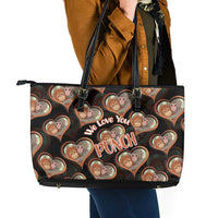 Punch The Monkey Leather Tote Bag We Love You Seamless Heart Style Black
