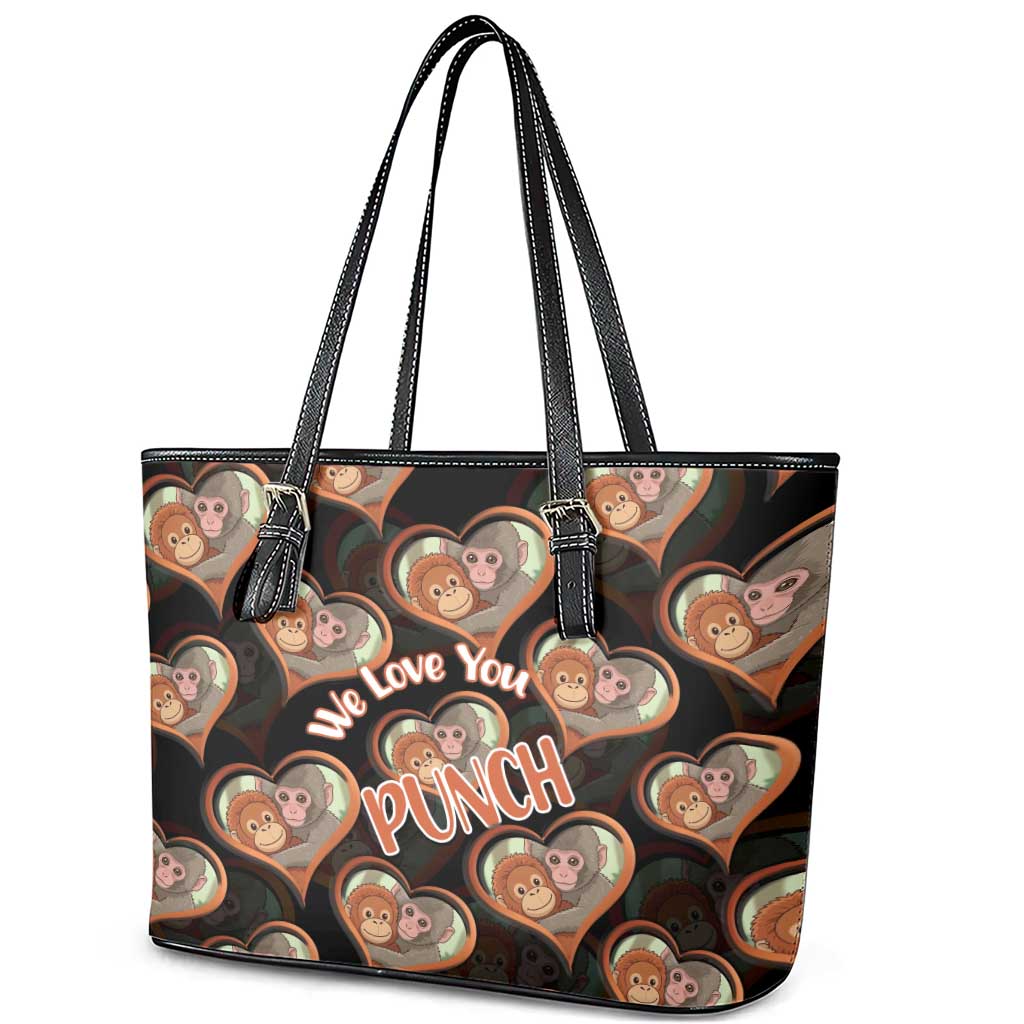 Punch The Monkey Leather Tote Bag We Love You Seamless Heart Style Black