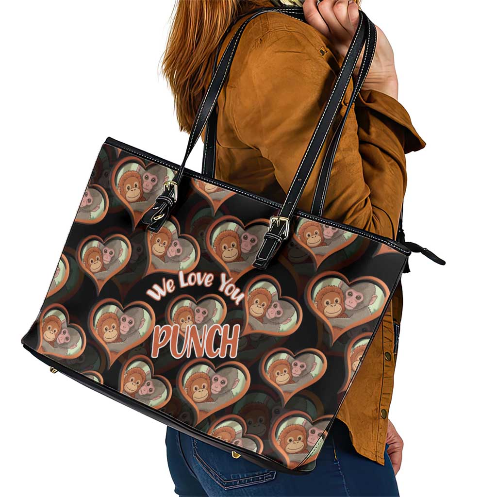 Punch The Monkey Leather Tote Bag We Love You Seamless Heart Style Black