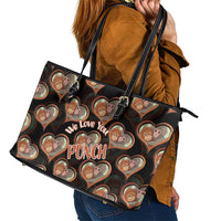 Punch The Monkey Leather Tote Bag We Love You Seamless Heart Style Black