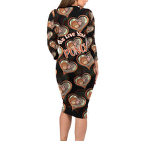 Punch The Monkey Long Sleeve Bodycon Dress We Love You Seamless Heart Style Black